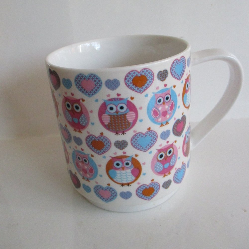 Hearts and Owls Vintage Ceramic Mug